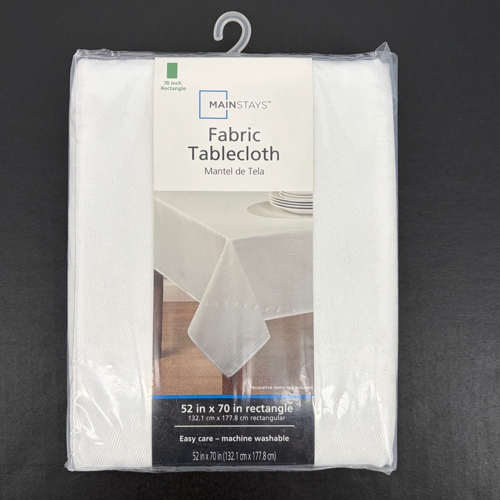 Mainstays Fabric Tablecloth 52x70 Artic‎ White Rectangle Geometric Classic